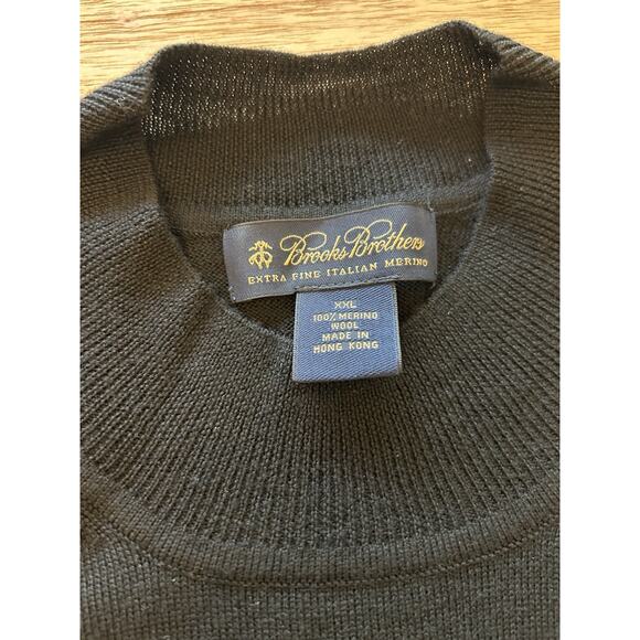 BROOKS BROTHERS Black XXL 100% Extra Fine Italian Merino Wool Sweater Mock Neck - Picture 5 of 9